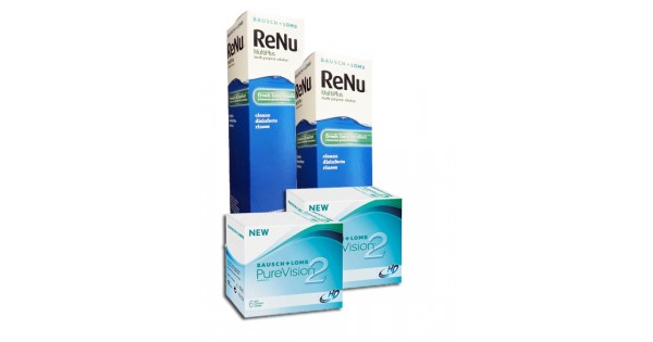 Purevision 2 (2x6 unid)+Renu Multiplus (2x500ml) Lentes de Contacto ...
